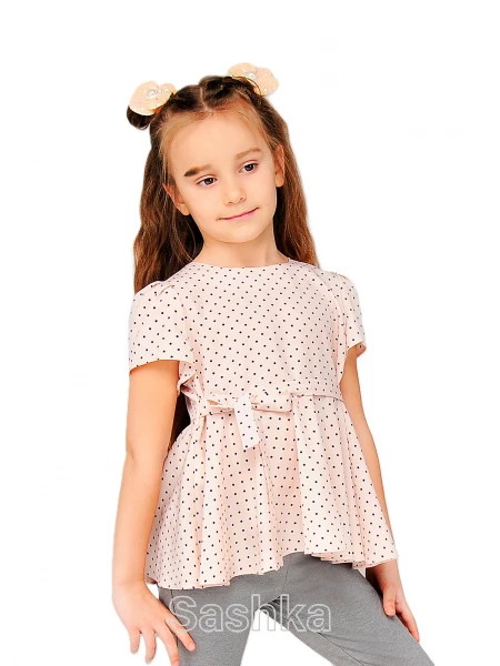 Блуза з пояском для дівчинки пудра 